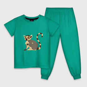 Детская пижама хлопок с принтом Удивлённый Кошачий Лемур в Санкт-Петербурге, 100% хлопок |  брюки и футболка прямого кроя, без карманов, на брюках мягкая резинка на поясе и по низу штанин
 | Тематика изображения на принте: art | cute lemur | illustration | lemur | madagascar | monkey | арт | иллюстрация | лемуровые | мадагаскар | мартышка | милый лемур | обезьянка | полуобезьяна | примат | приматы | рисунок