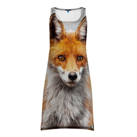 Платье-майка 3D с принтом рыжая лисица в Санкт-Петербурге, 100% полиэстер | полуприлегающий силуэт, широкие бретели, круглый вырез горловины, удлиненный подол сзади. | fox | foxy | животное | звери | лиса | лисенок | лисичка | милая | рыжая | фокс