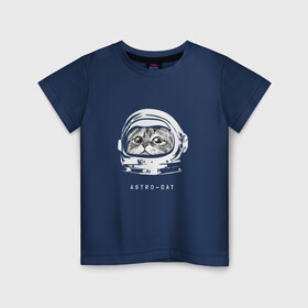 Детская футболка хлопок с принтом Astro-cat в Санкт-Петербурге, 100% хлопок | круглый вырез горловины, полуприлегающий силуэт, длина до линии бедер | Тематика изображения на принте: astronaut | cat | space | астронавт | космонавт | космос | кот