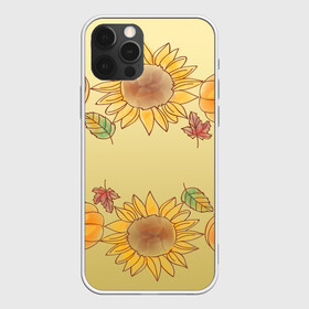 Чехол для iPhone 12 Pro с принтом подсолнухи тыквы в Санкт-Петербурге, силикон | область печати: задняя сторона чехла, без боковых панелей | tegunvteg | август | арт | вектор | градиент | желтый | листва | листики | оранжевый | осень | подсолнухи | рисунок | сбор урожая | сентябрь | теплый | узор