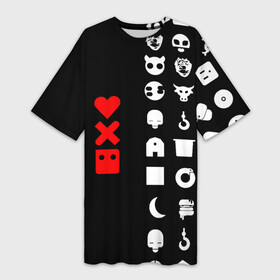 Платье-футболка 3D с принтом Любовь, смерть и роботы в Санкт-Петербурге,  |  | love death robots | netflix | анимационные | знаки | иконки | кибер | крест | логотипы сериалов | нетфликс | роботы | сердце | сериалы | символы | черепа | черно белый