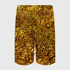 Детские спортивные шорты 3D с принтом Сусальное золото в Санкт-Петербурге,  100% полиэстер
 | пояс оформлен широкой мягкой резинкой, ткань тянется
 | Тематика изображения на принте: gold | золото | золотой | мятая | сусальное | фольга