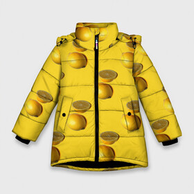 Зимняя куртка для девочек 3D с принтом Летние лимоны в Санкт-Петербурге, ткань верха — 100% полиэстер; подклад — 100% полиэстер, утеплитель — 100% полиэстер. | длина ниже бедра, удлиненная спинка, воротник стойка и отстегивающийся капюшон. Есть боковые карманы с листочкой на кнопках, утяжки по низу изделия и внутренний карман на молнии. 

Предусмотрены светоотражающий принт на спинке, радужный светоотражающий элемент на пуллере молнии и на резинке для утяжки. | Тематика изображения на принте: желтый | лето | лимон | паттерн | сочный | цитрус