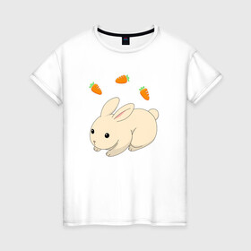 Женская футболка хлопок с принтом кролик с морковкой в Санкт-Петербурге, 100% хлопок | прямой крой, круглый вырез горловины, длина до линии бедер, слегка спущенное плечо | аниме | грызун | домашнее животное | животное | кролик | морковь | овощ | питомец