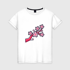 Женская футболка хлопок с принтом Ветка сакуры в Санкт-Петербурге, 100% хлопок | прямой крой, круглый вырез горловины, длина до линии бедер, слегка спущенное плечо | весна | любовь | праздник | цветение | цветы | япония