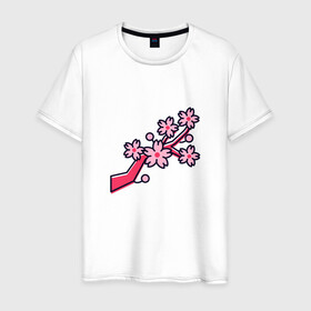 Мужская футболка хлопок с принтом Ветка сакуры в Санкт-Петербурге, 100% хлопок | прямой крой, круглый вырез горловины, длина до линии бедер, слегка спущенное плечо. | весна | любовь | праздник | цветение | цветы | япония