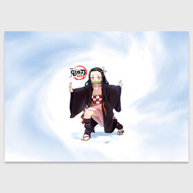 Поздравительная открытка с принтом Nezuko Kamado Kimetsu no Yaiba в Санкт-Петербурге, 100% бумага | плотность бумаги 280 г/м2, матовая, на обратной стороне линовка и место для марки
 | Тематика изображения на принте: demon slayer | kamado | kimetsu no yaiba | nezuko | tanjiro | аниме | гию томиока | зеницу агацума | иноске хашибира | камадо | клинок | корзинная девочка | манга | музан кибуцуджи | незуко | рассекающий демонов | танджиро
