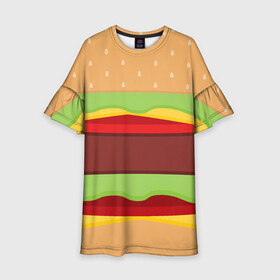 Детское платье 3D с принтом Бутерброд в Санкт-Петербурге, 100% полиэстер | прямой силуэт, чуть расширенный к низу. Круглая горловина, на рукавах — воланы | Тематика изображения на принте: background | burger | fast food | food | hamburger | sandwich | texture | будет | бургер | бутерброд | гамбургер | еда | текстура | фастфуд | фон