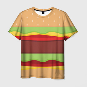 Мужская футболка 3D с принтом Бутерброд в Санкт-Петербурге, 100% полиэфир | прямой крой, круглый вырез горловины, длина до линии бедер | background | burger | fast food | food | hamburger | sandwich | texture | будет | бургер | бутерброд | гамбургер | еда | текстура | фастфуд | фон