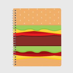 Тетрадь с принтом Бутерброд в Санкт-Петербурге, 100% бумага | 48 листов, плотность листов — 60 г/м2, плотность картонной обложки — 250 г/м2. Листы скреплены сбоку удобной пружинной спиралью. Уголки страниц и обложки скругленные. Цвет линий — светло-серый
 | Тематика изображения на принте: background | burger | fast food | food | hamburger | sandwich | texture | будет | бургер | бутерброд | гамбургер | еда | текстура | фастфуд | фон