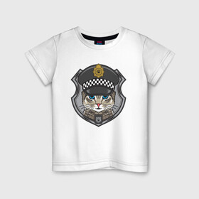 Детская футболка хлопок с принтом CAT POLICE | КОШАЧЬЯ ПОЛИЦИЯ (Z) в Санкт-Петербурге, 100% хлопок | круглый вырез горловины, полуприлегающий силуэт, длина до линии бедер | 102 | 112 | cat | cats | constabulary | cop | law | meow | police | policeman | жандарм | интерпол | коп | копы | кот | котик | котики | коты | кошка | кошки | красивая кошка | мент | мяу