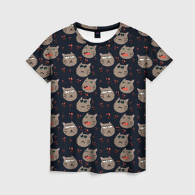 Женская футболка 3D с принтом Котомания YES в Санкт-Петербурге, 100% полиэфир ( синтетическое хлопкоподобное полотно) | прямой крой, круглый вырез горловины, длина до линии бедер | коты | кошки | настроение | рисование | характер | эмоции