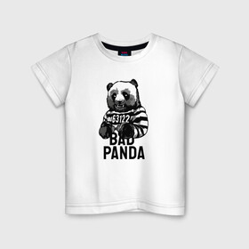 Детская футболка хлопок с принтом Плохая панда в Санкт-Петербурге, 100% хлопок | круглый вырез горловины, полуприлегающий силуэт, длина до линии бедер | bad | panda | заключенный | медведь | наручники | панда