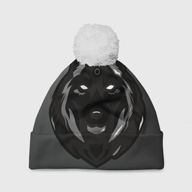 Шапка 3D c помпоном с принтом Демон волк в Санкт-Петербурге, 100% полиэстер | универсальный размер, печать по всей поверхности изделия | волк | зверь | серый | тьма | хищник | чёрный