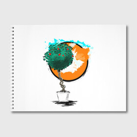 Альбом для рисования с принтом Дерево (рисунок красками) в Санкт-Петербурге, 100% бумага
 | матовая бумага, плотность 200 мг. | Тематика изображения на принте: дерево | зеленый | зелень | искусство | краски | оранжевый | пейзаж | растение | рисунок | современный дизайн | современный стиль | солнце