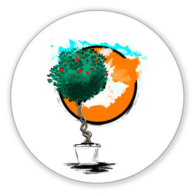 Коврик для мышки круглый с принтом Дерево (рисунок красками) в Санкт-Петербурге, резина и полиэстер | круглая форма, изображение наносится на всю лицевую часть | Тематика изображения на принте: дерево | зеленый | зелень | искусство | краски | оранжевый | пейзаж | растение | рисунок | современный дизайн | современный стиль | солнце