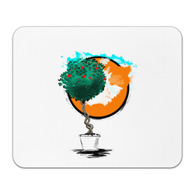 Коврик для мышки прямоугольный с принтом Дерево (рисунок красками) в Санкт-Петербурге, натуральный каучук | размер 230 х 185 мм; запечатка лицевой стороны | дерево | зеленый | зелень | искусство | краски | оранжевый | пейзаж | растение | рисунок | современный дизайн | современный стиль | солнце