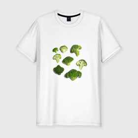 Мужская футболка хлопок Slim с принтом брокколи в Санкт-Петербурге, 92% хлопок, 8% лайкра | приталенный силуэт, круглый вырез ворота, длина до линии бедра, короткий рукав | брокколи | еда | овощи | правильное питание