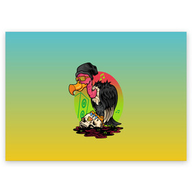 Поздравительная открытка с принтом птица падальщик гриф меломан в Санкт-Петербурге, 100% бумага | плотность бумаги 280 г/м2, матовая, на обратной стороне линовка и место для марки
 | гриф | меломан | музыкант | падальщик | птица | череп