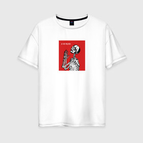 Женская футболка хлопок Oversize с принтом Prayer в Санкт-Петербурге, 100% хлопок | свободный крой, круглый ворот, спущенный рукав, длина до линии бедер
 | skull | молитва | монстр.череп | скелет | тату