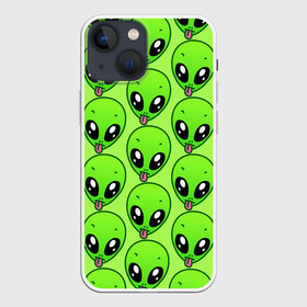 Чехол для iPhone 13 mini с принтом Инопланетяне в Санкт-Петербурге,  |  | детская | зелёный человек | инопланетяне | инопланетянин | кислотно зеленая | летняя | лето | нло | пришелец | пришельцы | солнце | язык