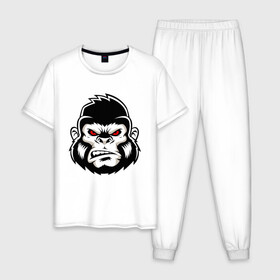 Мужская пижама хлопок с принтом Bad Monkey в Санкт-Петербурге, 100% хлопок | брюки и футболка прямого кроя, без карманов, на брюках мягкая резинка на поясе и по низу штанин
 | animal | beast | gorilla | monkey | горилла | животные | зверь | конг | обезьяна | природа | хищник