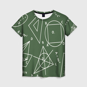 Женская футболка 3D с принтом Геометрия теоремы и признаки в Санкт-Петербурге, 100% полиэфир ( синтетическое хлопкоподобное полотно) | прямой крой, круглый вырез горловины, длина до линии бедер | Тематика изображения на принте: геометрия | графики | сложный формулы | формулы