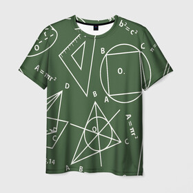 Мужская футболка 3D с принтом Геометрия теоремы и признаки в Санкт-Петербурге, 100% полиэфир | прямой крой, круглый вырез горловины, длина до линии бедер | Тематика изображения на принте: геометрия | графики | сложный формулы | формулы