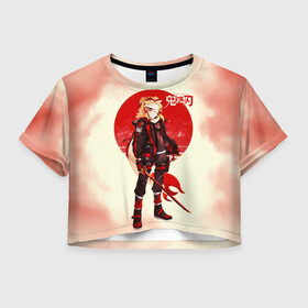 Женская футболка Crop-top 3D с принтом Кенджиро Ренгоку Kimetsu no Yaiba в Санкт-Петербурге, 100% полиэстер | круглая горловина, длина футболки до линии талии, рукава с отворотами | demon slayer | kamado | kimetsu no yaiba | nezuko | tanjiro | аниме | гию томиока | зеницу агацума | иноске хашибира | камадо | клинок | корзинная девочка | манга | музан кибуцуджи | незуко | рассекающий демонов | танджиро