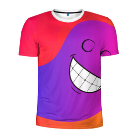 Мужская футболка 3D спортивная с принтом Градиент призрак в Санкт-Петербурге, 100% полиэстер с улучшенными характеристиками | приталенный силуэт, круглая горловина, широкие плечи, сужается к линии бедра | градиент | краски | красный | лицо | призрак | улыбка | фиолетовый
