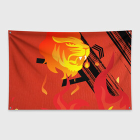 Флаг-баннер с принтом Огненный лев в Санкт-Петербурге, 100% полиэстер | размер 67 х 109 см, плотность ткани — 95 г/м2; по краям флага есть четыре люверса для крепления | красный | лев | линии | огненный | огонь | пламя | рисунки