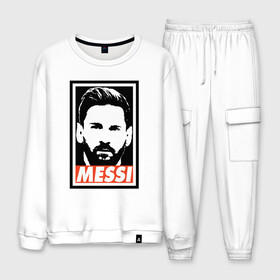 Мужской костюм хлопок с принтом Obey Messi в Санкт-Петербурге, 100% хлопок | на свитшоте круглая горловина, мягкая резинка по низу. Брюки заужены к низу, на них два вида карманов: два “обычных” по бокам и два объемных, с клапанами, расположенные ниже линии бедра. Брюки с мягкой трикотажной резинкой на поясе и по низу штанин. В поясе для дополнительного комфорта — широкие завязки | argentina | barca | barcelona | football | lionel | messi | spain | sport | аргентина | барса | барселона | гол | золотой мяч | игрок | испания | камп ноу | лионель | месси | мяч | спорт | тренер | футбол | чемпион | чемпионат