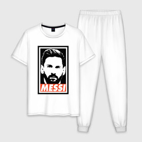 Мужская пижама хлопок с принтом Obey Messi в Санкт-Петербурге, 100% хлопок | брюки и футболка прямого кроя, без карманов, на брюках мягкая резинка на поясе и по низу штанин
 | Тематика изображения на принте: argentina | barca | barcelona | football | lionel | messi | spain | sport | аргентина | барса | барселона | гол | золотой мяч | игрок | испания | камп ноу | лионель | месси | мяч | спорт | тренер | футбол | чемпион | чемпионат