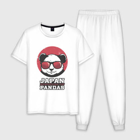 Мужская пижама хлопок с принтом Japan Kingdom of Pandas в Санкт-Петербурге, 100% хлопок | брюки и футболка прямого кроя, без карманов, на брюках мягкая резинка на поясе и по низу штанин
 | art | japanese | panda | retro look | style | vintage look | арт | винтаж | винтажный стиль | кингдом | королевство | королевство панд | крутая панда в очках | панда | пандочка | ретро стиль | рисунок панды | япония | 