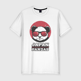 Мужская футболка хлопок Slim с принтом Japan Kingdom of Pandas в Санкт-Петербурге, 92% хлопок, 8% лайкра | приталенный силуэт, круглый вырез ворота, длина до линии бедра, короткий рукав | art | japanese | panda | retro look | style | vintage look | арт | винтаж | винтажный стиль | кингдом | королевство | королевство панд | крутая панда в очках | панда | пандочка | ретро стиль | рисунок панды | япония | 
