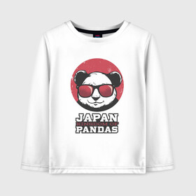 Детский лонгслив хлопок с принтом Japan Kingdom of Pandas в Санкт-Петербурге, 100% хлопок | круглый вырез горловины, полуприлегающий силуэт, длина до линии бедер | art | japanese | panda | retro look | style | vintage look | арт | винтаж | винтажный стиль | кингдом | королевство | королевство панд | крутая панда в очках | панда | пандочка | ретро стиль | рисунок панды | япония | 