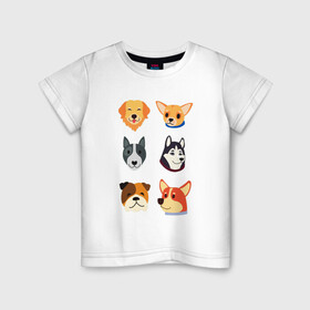 Детская футболка хлопок с принтом Милые собачки в Санкт-Петербурге, 100% хлопок | круглый вырез горловины, полуприлегающий силуэт, длина до линии бедер | Тематика изображения на принте: бульдог | животные | питомцы | собаки | хаски