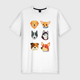 Мужская футболка хлопок Slim с принтом Милые собачки в Санкт-Петербурге, 92% хлопок, 8% лайкра | приталенный силуэт, круглый вырез ворота, длина до линии бедра, короткий рукав | бульдог | животные | питомцы | собаки | хаски