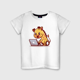 Детская футболка хлопок с принтом ЖИРАФ | ПРОГРАММИСТ (Z) в Санкт-Петербурге, 100% хлопок | круглый вырез горловины, полуприлегающий силуэт, длина до линии бедер | animal | giraffe | hack | hacker | program | взлом | жираф | программист | хак | хакер