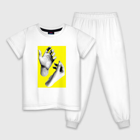 Детская пижама хлопок с принтом Монохромные руки в Санкт-Петербурге, 100% хлопок |  брюки и футболка прямого кроя, без карманов, на брюках мягкая резинка на поясе и по низу штанин
 | белый | желтый | жест | жесты | ладонь | пальцы | фотография | человек | черный