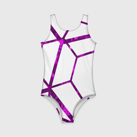 Детский купальник 3D с принтом Hexagon в Санкт-Петербурге, Полиэстер 85%, Спандекс 15% | Слитный крой, подклад по переду изделия, узкие бретели | hexagon | lines | purple | violet | линии | фиолетовый многоугольник | шестиугольник