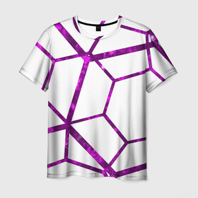 Мужская футболка 3D с принтом Hexagon в Санкт-Петербурге, 100% полиэфир | прямой крой, круглый вырез горловины, длина до линии бедер | hexagon | lines | purple | violet | линии | фиолетовый многоугольник | шестиугольник