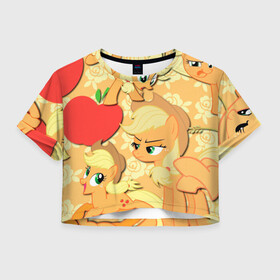 Женская футболка Crop-top 3D с принтом Applejack pattern в Санкт-Петербурге, 100% полиэстер | круглая горловина, длина футболки до линии талии, рукава с отворотами | Тематика изображения на принте: my little pony | дружба это чудо | единорог | единороги | май литл пони | мульт | мультфильм