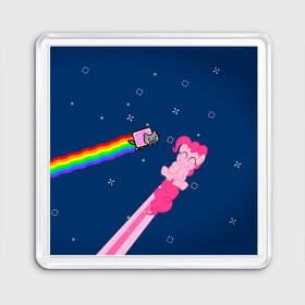 Магнит 55*55 с принтом Nyan cat x Pony в Санкт-Петербурге, Пластик | Размер: 65*65 мм; Размер печати: 55*55 мм | Тематика изображения на принте: my little pony | nyan cat | дружба это чудо | единорог | единороги | май литл пони | мульт | мультфильм | нян кэт