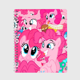 Тетрадь с принтом Pinkie Pie pattern в Санкт-Петербурге, 100% бумага | 48 листов, плотность листов — 60 г/м2, плотность картонной обложки — 250 г/м2. Листы скреплены сбоку удобной пружинной спиралью. Уголки страниц и обложки скругленные. Цвет линий — светло-серый
 | Тематика изображения на принте: my little pony | дружба это чудо | единорог | единороги | май литл пони | мульт | мультфильм