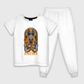 Детская пижама хлопок с принтом Анубис божество в Санкт-Петербурге, 100% хлопок |  брюки и футболка прямого кроя, без карманов, на брюках мягкая резинка на поясе и по низу штанин
 | анубис | бог | божество | древнеегипетский | египет | инпу | мифология | шакал