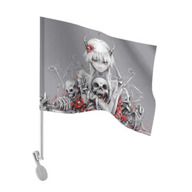 Флаг для автомобиля с принтом Девушка с черепом в Санкт-Петербурге, 100% полиэстер | Размер: 30*21 см | девушка | демон | кости | красные цветы | с рогами | череп