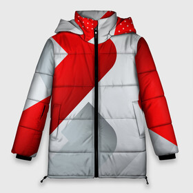 Женская зимняя куртка Oversize с принтом 3D SPORT STYLE RED  WHITE в Санкт-Петербурге, верх — 100% полиэстер; подкладка — 100% полиэстер; утеплитель — 100% полиэстер | длина ниже бедра, силуэт Оверсайз. Есть воротник-стойка, отстегивающийся капюшон и ветрозащитная планка. 

Боковые карманы с листочкой на кнопках и внутренний карман на молнии | 3d | 3д | sport | абстракция | линии | паттерн | соты | спортивный стиль | текстуры