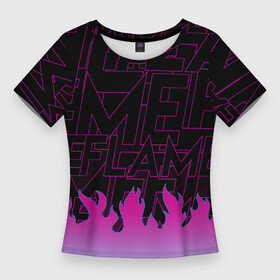 Женская футболка 3D Slim с принтом РОЗОВОЕ ПЛАМЯ  PINK FLAME в Санкт-Петербурге,  |  | cyber | fire | flamer | purple | горячий | лето | неон | нитро | огонь | стиль | тренд | языки пламени | яркий