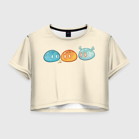 Женская футболка Crop-top 3D с принтом Genshin impact Slime trio №1 в Санкт-Петербурге, 100% полиэстер | круглая горловина, длина футболки до линии талии, рукава с отворотами | colorful | cute | genshin impact | slime | геншин | геншин импакт | милота